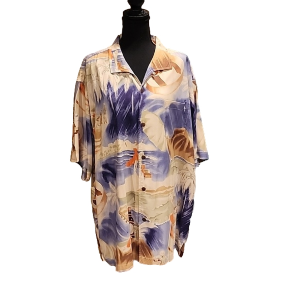 Tommy Bahama Short Sleeved 100% Silk Camp Shirt Abstract Print The Band - Picture 1 of 11